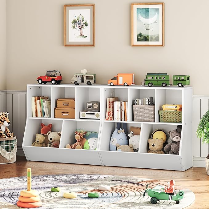HOOBRO Kids Bookshelf, Bookcase Footboard, 31.5" L Toy Storage Cubby, Children's Toy Shelf, Toy Storage Cabinet, Fit for Children's Room, Playroom, Hallway, Kindergarten, White WT328CW01