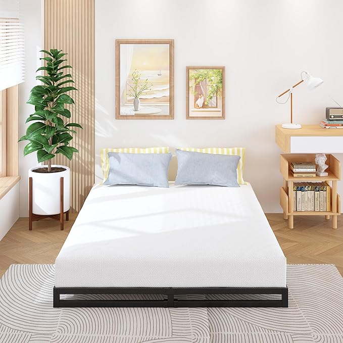 4 Inch Full Size Bed Frame No Box Spring Needed, Heavy Duty Metal Platform Beds with Sturdy Steal Slats for Mattress Foundation, Easy Assembly, Noise Free, Black