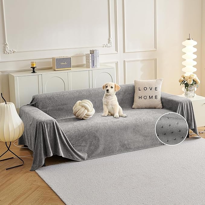 MYSKY HOME Couch Cover for 3 Cushion Couch Sofa, Couch Covers for Sofa, Dog Couch Protector, L Shape Sofa Cover Sofa Slipcovers Non-Slip Sofa Cover, Washable Furniture Cover for Pet, 71"x 150", Grey