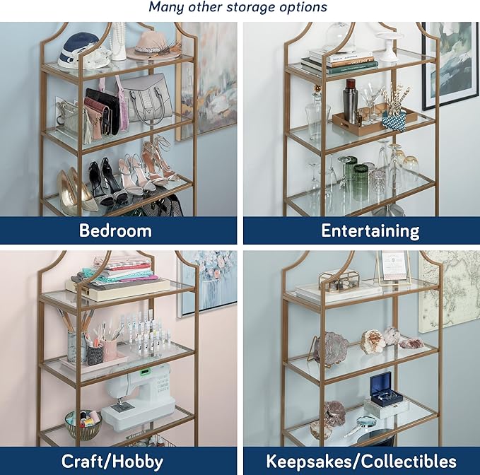 Sauder International Lux Bookcase/ book shelf, Satin Gold finish