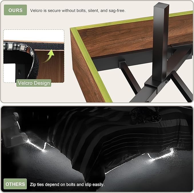 Feonase Floating Bed Frame Twin with Led Lights and Charging Station, Wood Full Size Bed Frame with Storage Headboard, Heavy Duty Metal Slats, No Box Spring Needed, Easy Assembly,Walnut