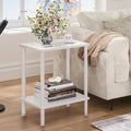 End Table,Small Side Table,2-Tier Nightstand with Storage Shelf,Sofa Bedside Table for Small Spaces in Living Room,Bedroom, Office,Stable Frame,Easy Assembly,White