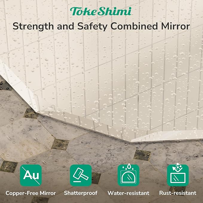 TokeShimi 30x36 Beveled Bathroom Mirror Frameless Stylish, Irregular Wall Mirrored, Shatterproof Decorative Oval Bathroom Vanity Mirror Modern Round for Living Room, Entryway, Restroom