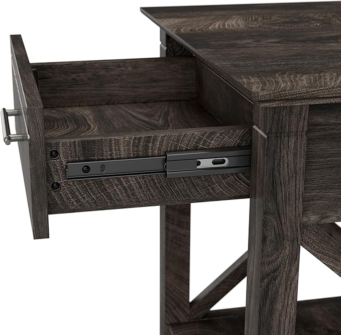 Bush Furniture Key West Small End Table with Storage | Modern Farmhouse Accent Shelf for Living Room in Dark Gray Hickory