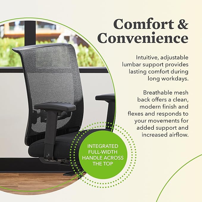 HON Convergence Ergonomic Office Chair, Breathable Back Support Mesh, Adjustable Arms, Computer Chair with Lumbar Support, Rolling Swivel Wheels, Comfortable Synchro-Tilt Recline, Fabric, Bark