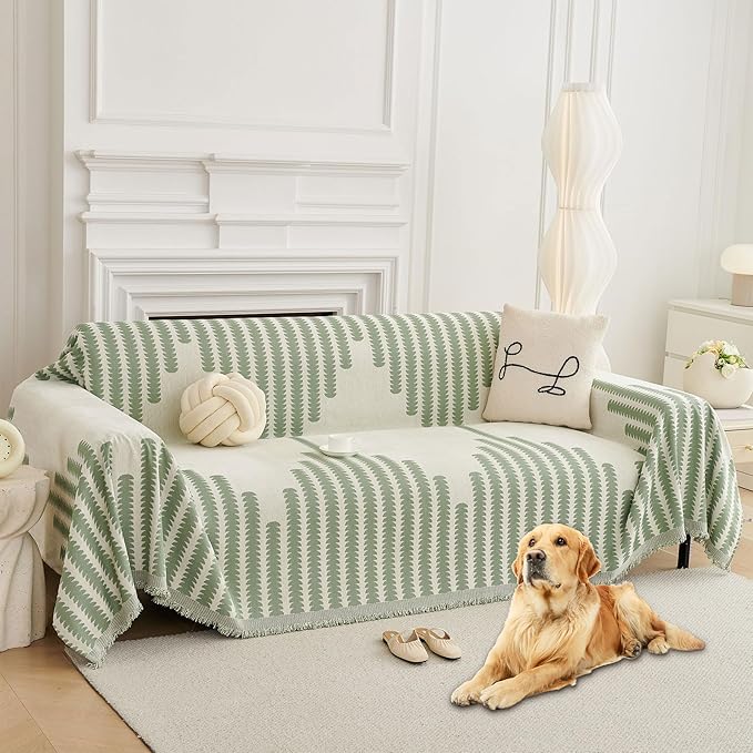HAOMAIJIA Boho Sofa Covers Couch Covers for 3 Cushion Couch Sofa Pet Friendly Soft Thick Couch Cover for Dogs Washable Sectional Couch Covers L Shape Furniture Protector (Sage Green, 91"x150")