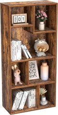 VECELO 42 Inch High Bookcase, 4-Tier Modern Storage Cabinet with Height Difference Shelves for Standard Textbooks, Floor Standing, 7 Cubes, Horizontal Available, Easy Assembly, Rustic Brown