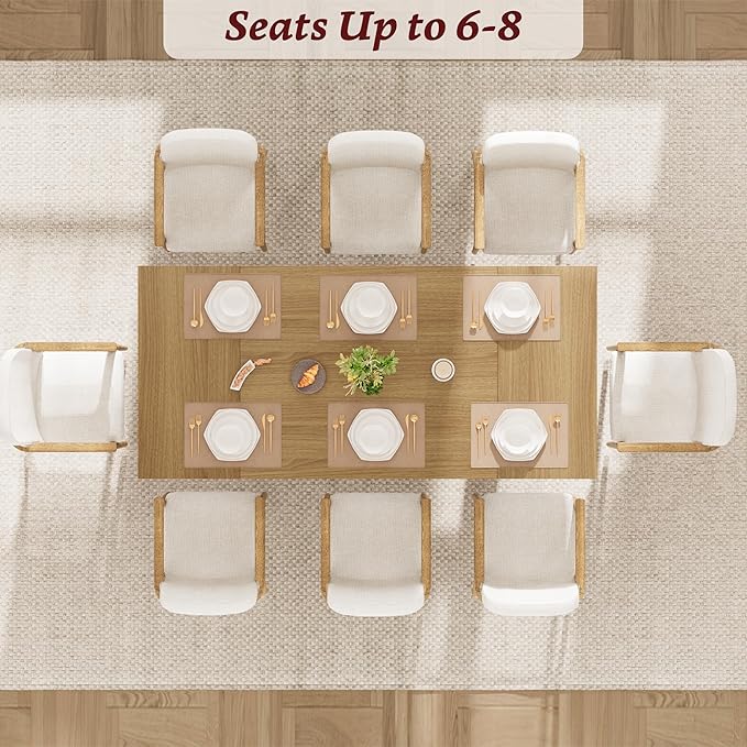 71" Dining Table for 6 to 8 People, Modern Dinner Table with Unique Wooden Legs, Rectangle Dining Table for Kitchen, Dining Room & Living Room, Oak