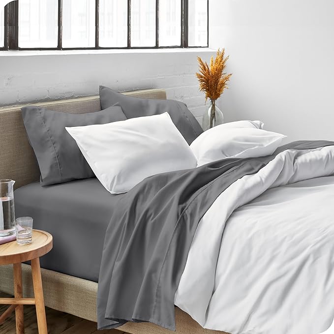 Bare Home Split California King Sheet Set - 1800 Ultra-Soft Microfiber Split California King Bed Sheets - Double Brushed - Deep Pockets - Easy Fit - 5 Piece Set - Bed Sheets (Split Cal King, Grey)