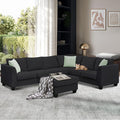 112" Upholstered Sectional Sofa Sets with Removable Ottoman, 7- Seater Modular Corner Couch with 3 Pillows for Livingroom, Office,Black