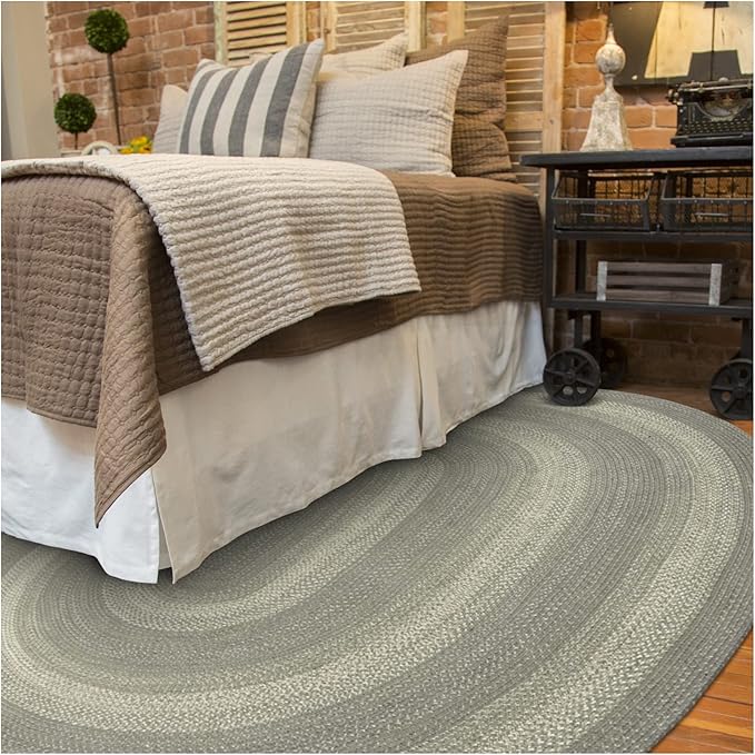 Homespice Grey Cloud Oval Area Rugs, 5x8' - Grey, Handmade with Jute - Warm Farmhouse Country Decor, Perfect for Living Rooms and Bedrooms - Durable, Easy to Clean and Pet Friendly