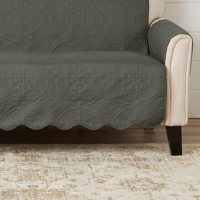 Great Bay Home Medallion Stitched Solid Furniture Protector Stain Resistant Durable Furniture Protector Elenor Collection (Chair, Sage Green/Light Gray)