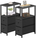 TUTOTAK Small Narrow End Table, Set of 2, Side Table, Nightstand with 2 Cloth Drawers, Couch Table, for Living Room, Bedroom, Bedside, Charcoal Grey TB01BY054