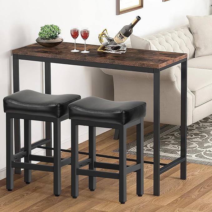 Counter Height Bar Stools Set of 3, 24 Inch Barstools for Kitchen Island Counter, Faux Leather Kitchen Stools with Saddle Seats & Metal Base, Easy Assembly, Forest Green
