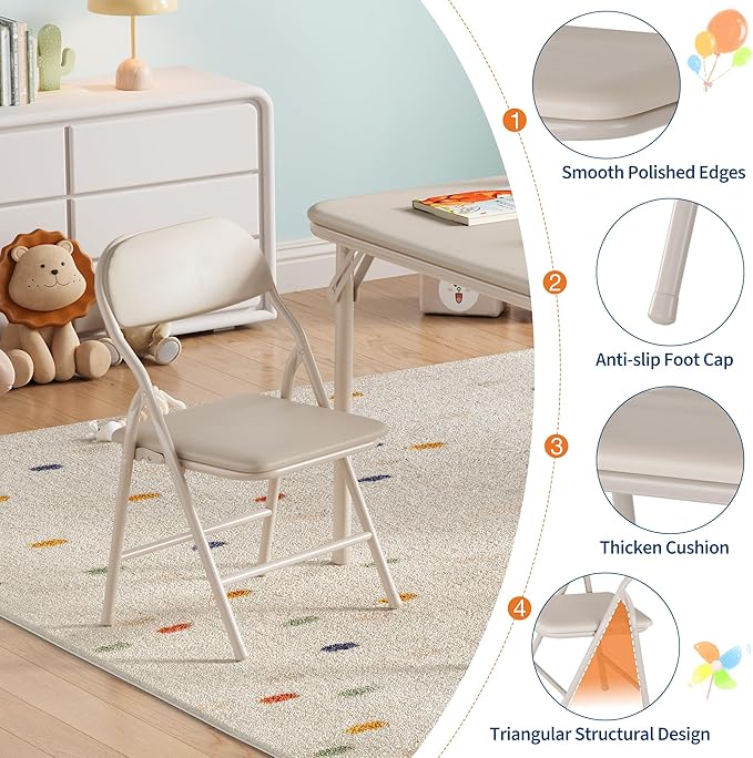 GarveeHome 5-Piece Kids Folding Table and Chairs Set, Toddlers Children's Activity Table and Chairs Set for Dining Room,Daycare,Classrooms
