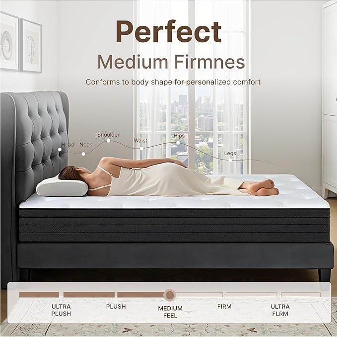 Twin Size Mattress, 12 Inch 5-Zone Pocket Spring Hybrid Mattress with Gel Memory Foam for Pressure Relief & Peaceful Sleep, Medium Firm, Mattress in a Box