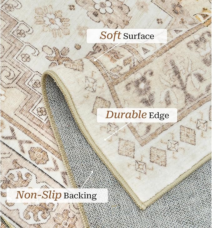 zesthome 9x12 Area Rugs,Stain Resistant Washable Rug,Ultra-Thin Rugs for Living Room,Bedroom,Non-Slip Backing Home Decor Large Area Rug (Cream/Beige,9'x12')