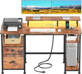 Furologee 51" Computer Desk with Power Outlet and LED Lights, Reversible Home Office Desk with File Cabinet & Monitor Stand, Large Gaming Table with Storage Shelves & Drawer, Rustic Brown