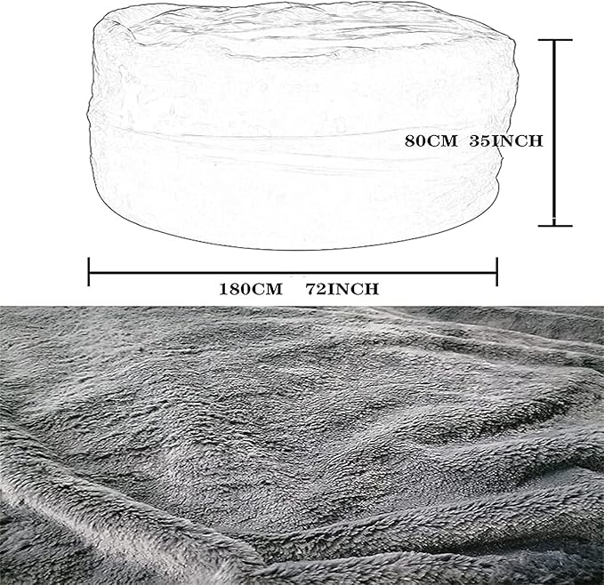 Giant Fur Bean Bag Chair Cover for Kids Adults, (No Filler) Living Room Furniture Big Round Soft Fluffy Faux Fur Beanbag Lazy Sofa Bed Cover (Snow Grey, 7FT)