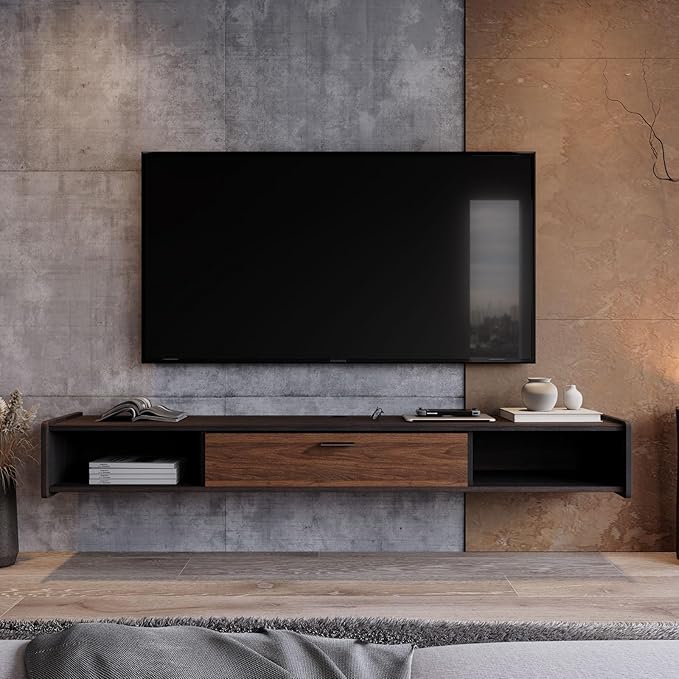 55'' Floating TV Stand,Wall Mounted TV Console,Floating TV Cabinet,Under TV Shelf for Bedroom Living Room(Walnut)