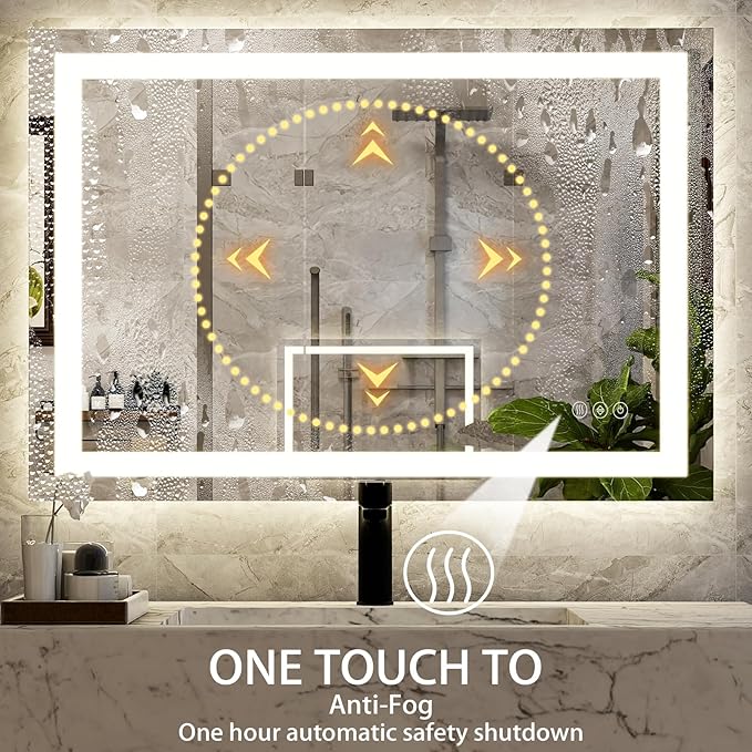 30'' x 40'' LED Bathroom Mirror with Lights, Wall Mirror with Front and Backlight, 3 Colors Vanity Mirror with Lights, Anti-Fog Wall Mirror for Bathroom