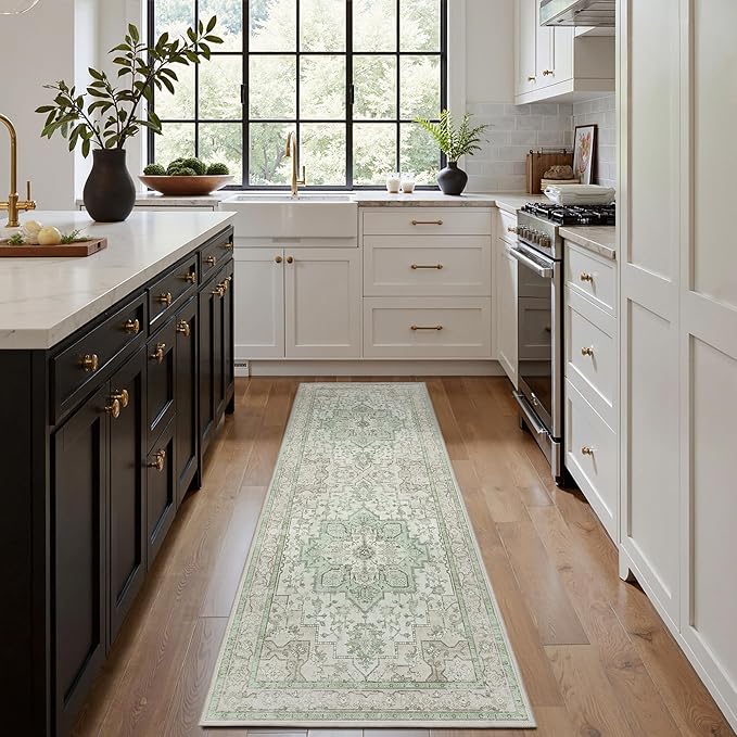 GENIMO 2'6''x10 Runner Rugs for Hallway, Machine Washable Non Slip Vintage Rugs, Low Pile Lightweight Soft Print Rug for Enrtyway, Corridor, Home Office, Kitchen, Oat Light