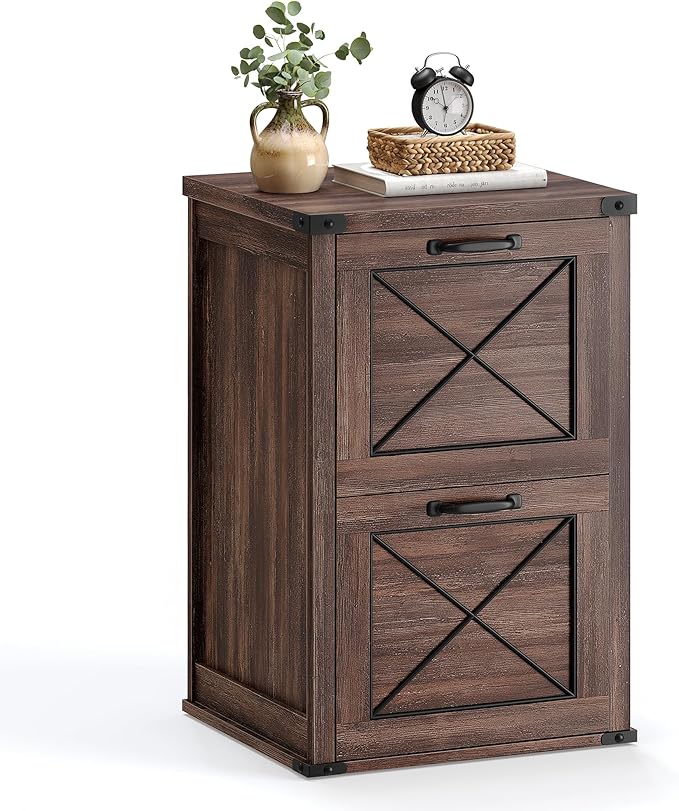 VASAGLE File Cabinet, Filing Cabinet with 2 File Drawers, Printer Stand, Fit A4, Letter Size, Hanging File Folders, Modern Farmhouse Style, for Home Office, Maroon Brown UOFC048K01