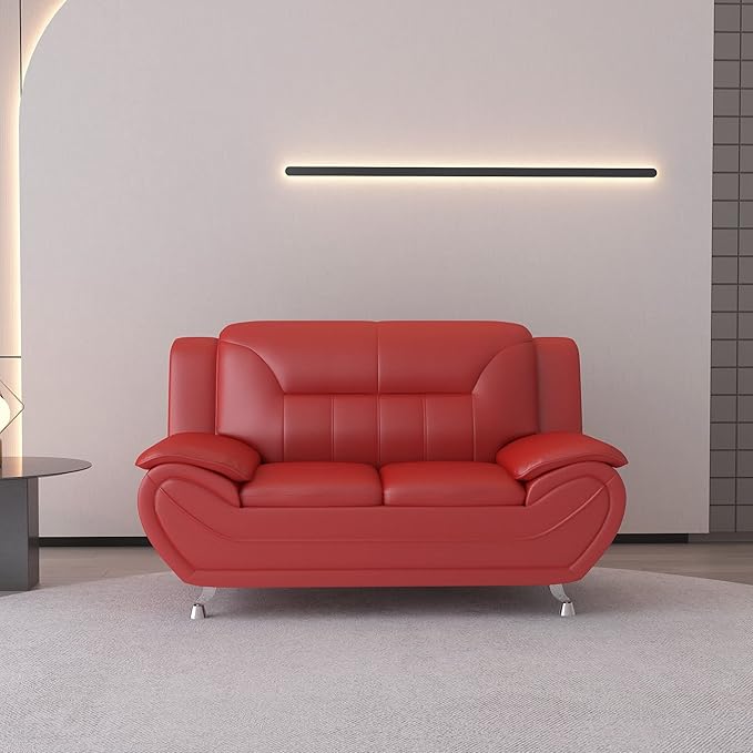 Container Furniture Direct Michael Modern Faux Leather Upholstered Stainless Steel Legs Living Room, Chair, Loveseat, Sofa, Black Camel