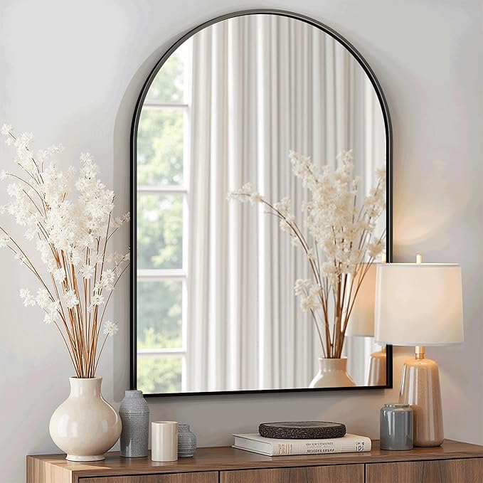 Arched Bathroom Mirror for Wall, Mirror for Vanity,30''x20'' Large Wall Mounted Mirror, Metal Frame (30''x20'', Black)