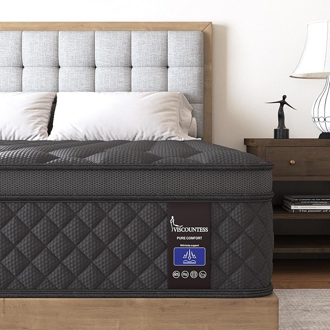 Queen Mattress, 14 Inch Hybrid Mattresses Euro Top Medium Firm for Back & Lumbar Support, 100 Night Trial, Individual Pocket Spring Bed for Motion Isolation & Pressure Relief