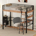 Metal Twin Size Loft Bed with Built-in Desk,Storage Shelf and Ladder,Full-Length Guardrails and Secured Metal Slats, High LoftBed W/Large Storage Space for Kids Teens Adults Bedroom,Black