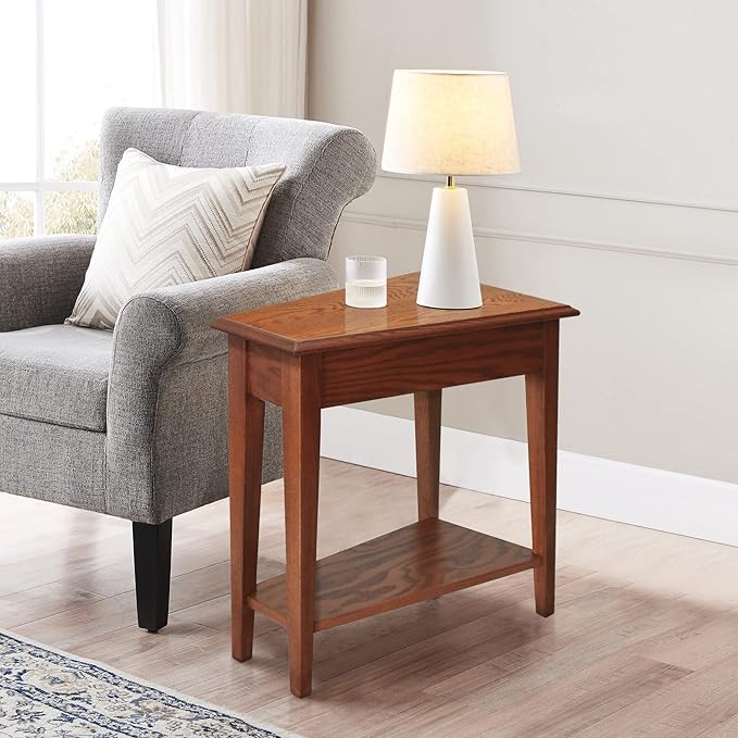 Leick Home 9035-MED Recliner Wedge Table with Shelf, Medium oak, 24 in x 15 in x 24 in