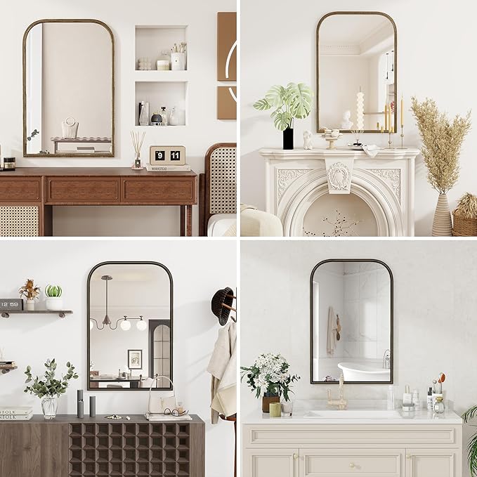 Axeman 32x48 Rounded Rectangular Wall Mirror, Decorative Bathroom Mirror, Traditional Vintage Wall Mounted Mirror with Beaded Frame for Accent Living Room Vanity Bedroom Entryway, Black