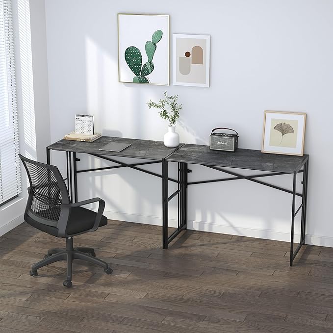 Folding Desk 40 inch Writing Gaming Computer Camping Desk, No Assembly Required Home Office Table, Grey