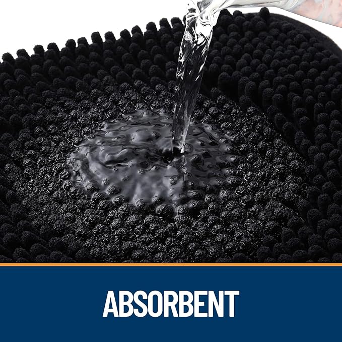 OLANLY Door Mat for Muddy Dog Paws 30x20, Ultra Absorbent Chenille Mud Doormat with Paw Print Design, Non-Slip Washable Doormat for Indoor Entryway, Quick-Dry Pet Bed Mats for Dirty Dogs, Black
