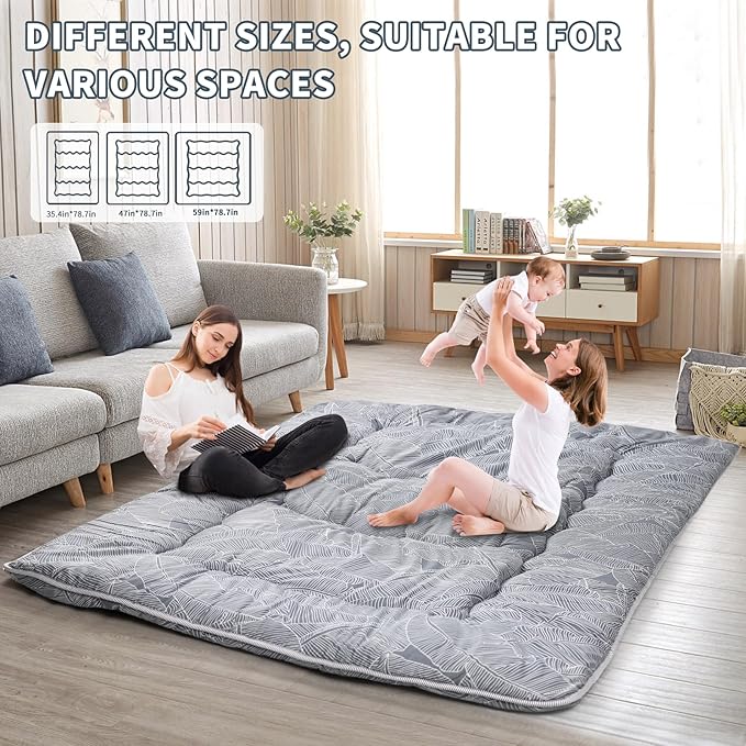 Japanese Floor Mattress,4" Thicken Japanese Floor Sleeping Pad Foldable,Futon Mattress Suitable for Camping and Guest Room (Grey, Twin (80" x 36"))
