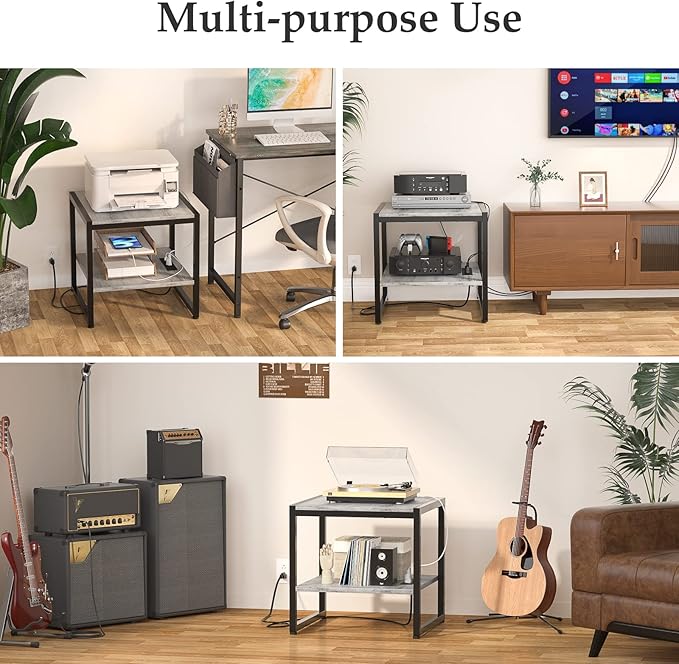 Homieasy End Table with Charging Station, 20 Inch Square Side Table with USB Ports & Power Outlets, Black Nightstand with 2-Tier Storage Shelf, Mini Fridge Stand for Small Spaces, Black -2 Pack