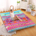 Bohemian Retro Japanese Floor Mattress, Vintage Floral Tatami Floor Mat, Portable Roll up Futon Mattress for Guest,Tavel (D,Queen80 X 60")