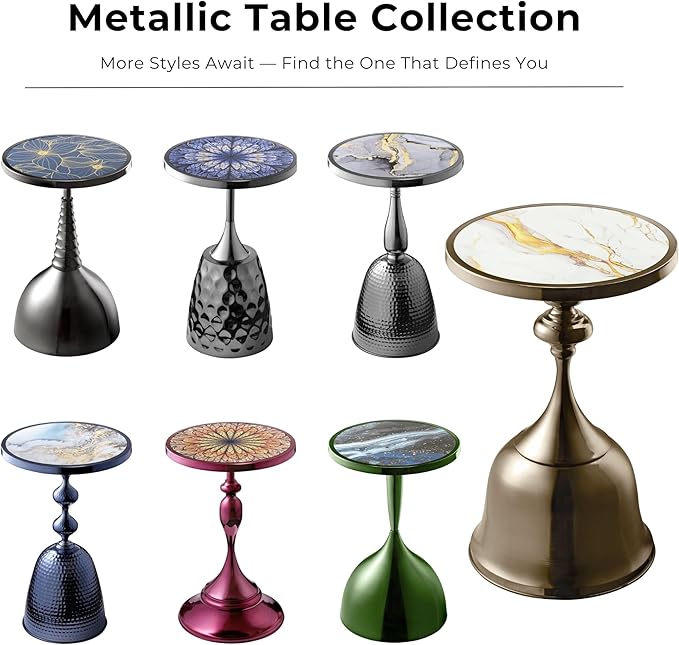 HOMES: Inside + Out Halric Modern 24" Tall Round End Table with Decorated Tabletop and Iron Metal Base, Accent Furniture, Elegant Pedestal Stand for Living Room, Home Office, Chrome Purple
