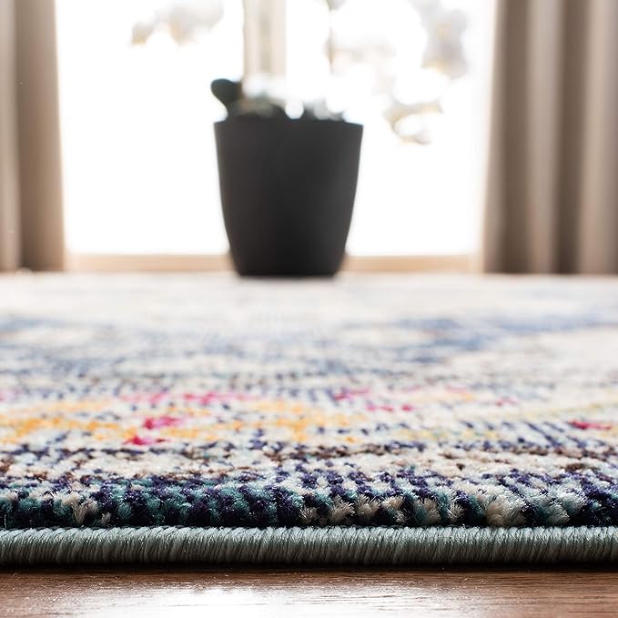 SAFAVIEH Monaco Collection Runner Rug - 2'2" x 6', Navy & Light Blue, Boho Chic Medallion Distressed Design, Non-Shedding & Easy Care, Ideal for High Traffic Areas in Living Room, Bedroom (MNC243N)