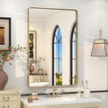24x36 Inch Gold Framed Bathroom Mirror, Brushed Gold Metal Vanity Mirror, Gold Rectangle Mirror for Wall, Rounded Corner, Tempered Glass, Anti-Rust, Shatterproof (Horizontal/Vertical)
