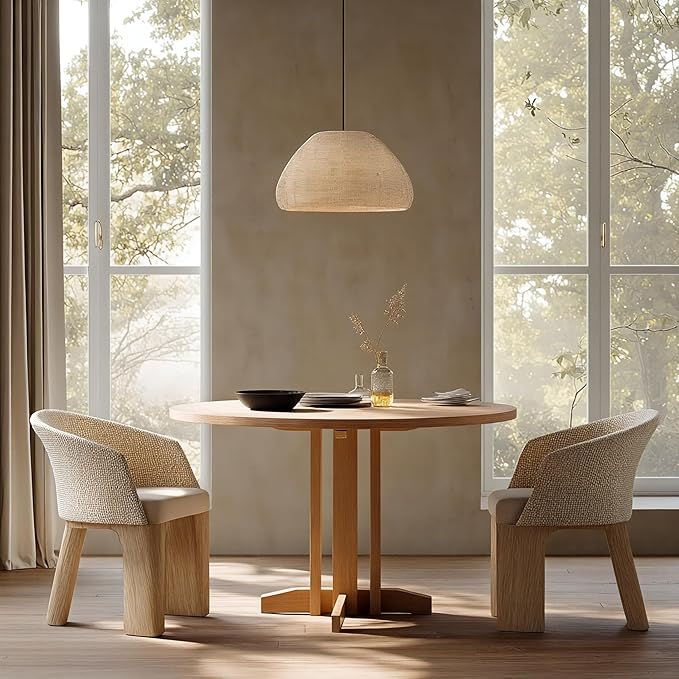 Acanva 47" Small Round Dining Table for 4 Person, MDF Top and Sturdy Wood Base Structure, Modern Design for Kitchen, Compact Space & Apartment, Natural Oak