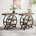 Tribesigns End Table Set of 2, 3-Tier Narrow Sofa Side Table with Storage for Living Room, Wood End Table with Geometric Metal Frame, Industrial Nightstand and Bedside Table for Bedroom, Light Brown