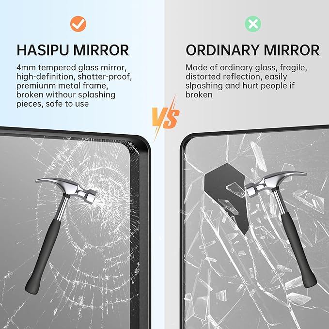 Hasipu Black Bathroom Mirror for Wall, 72 x 32 Inch Metal Framed Bathroom Mirrors for Over Sink, Rectangle Bathroom Vanity Mirror, Anti-Rust, Tempered Glass, Horizontal or Vertical