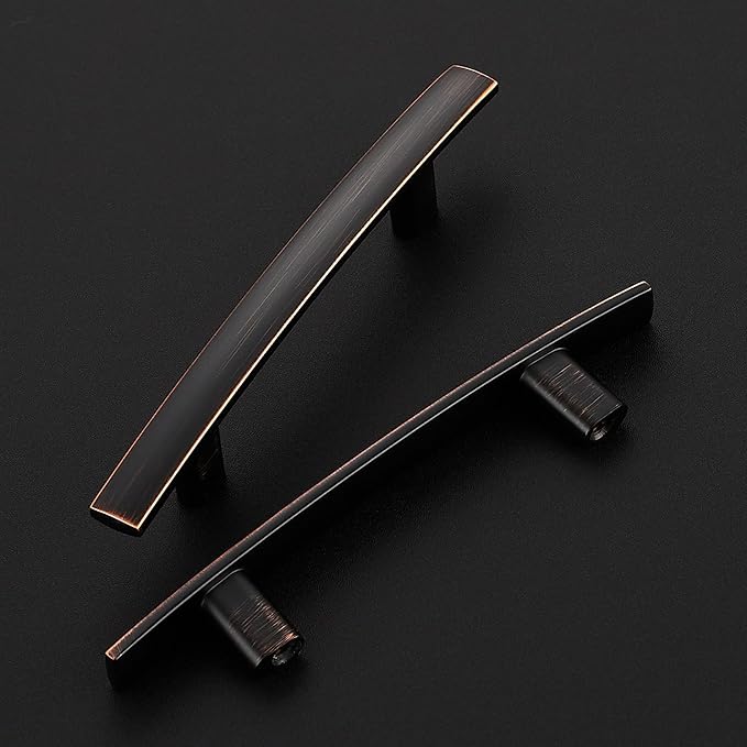 5 Pack Cabinet Handles 3" Hole Center - Curved Cabinet Pulls Oil Rubbed Bronze Drawer Pulls for Kitchen Cupboard Solid Hardware for Dresser Drawer Arch Hardware