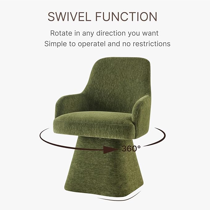 Swivel Dining Chairs Set of 2, Mid Century Modern Chairs Fabric Upholstered Armchair with Armrest & Ergonomic Backrest for Dining Room, Kitchen, Bedroom, Living Room, Green, 2 Boxs