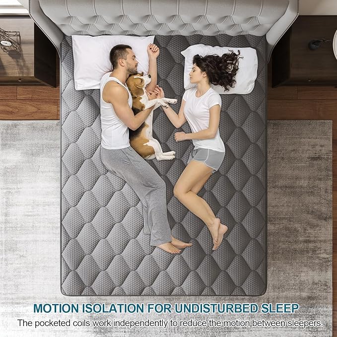 Full Mattress, 10 Inch Euro Top Mattress Grey Hybrid Medium Firm for Back & Lumbar Support, 100 Night Trial, Individual Pocket Spring for Motion Isolation & Pressure Relief
