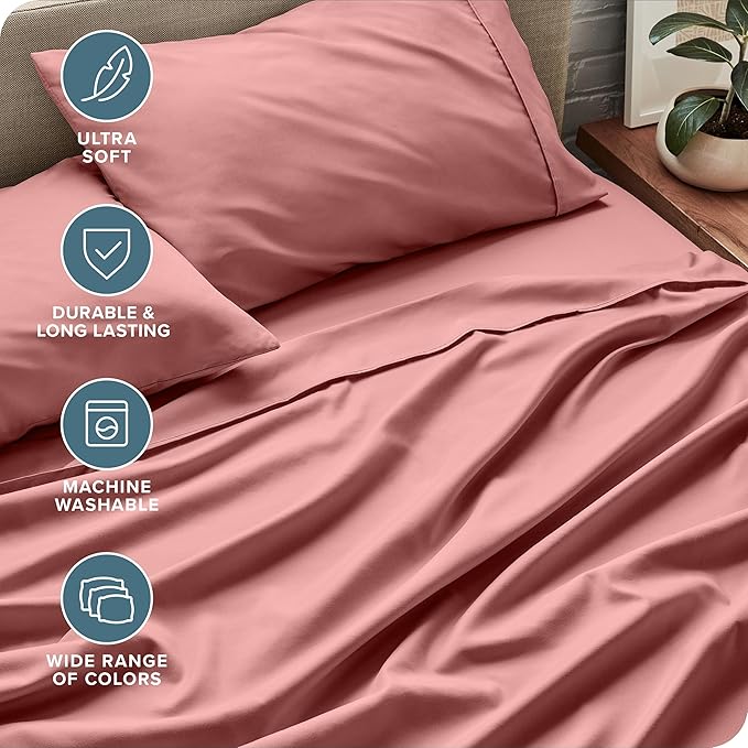 Bare Home Queen Sheet Set - Luxury 1800 Ultra-Soft Microfiber Bed Sheets - Double Brushed - Deep Pockets - Easy Fit - 4 Piece Set - Bedding Sheets & Pillowcases (Queen, Dusty Rose)