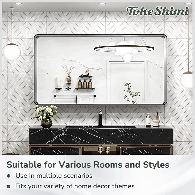 TokeShimi 20 x 30 Inch Silver Bathroom Wall Mirror Vanity Metal Frame Round Corner Rectangular for Home Decor Living Room Entryway (Horizontal/Vertical)