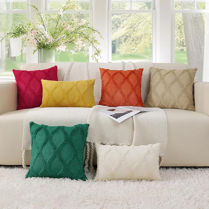 decorUhome Fall Throw Pillow Covers 12x20 Inch Set of 2, Soft Plush Faux Fur Wool Lumbar Rust Couch Pillow Covers, Decorative Neutral Pillow Cases for Bed Sofa Living Room Home Decor